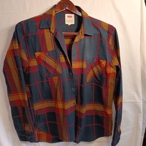 Levi's Men's Casual Plaid Shirt - Blue, Red, and Gold